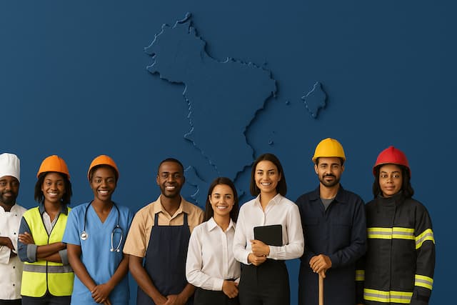 Bannière EUREKA Intérim Mayotte : travailleurs et carte de Mayotte