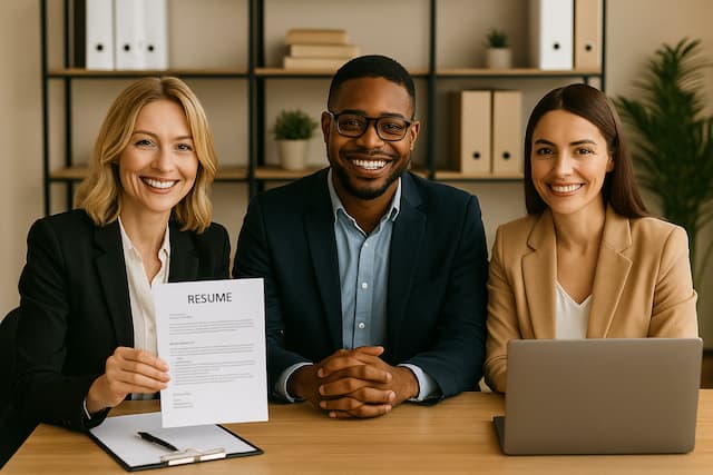 Équipe de recrutement d’EUREKA Intérim Mayotte accueillant un candidat